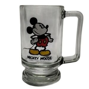 Mickey Mouse Glass Beer‎ Mug Walt Disney Productions Collectible Barware